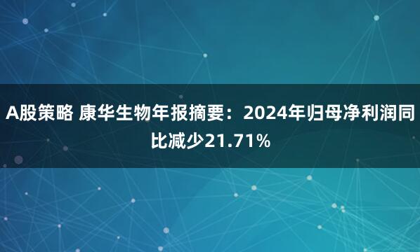 A股策略 康华生物年报摘要：2024年归母净利润同比减少21.71%