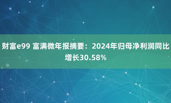 财富e99 富满微年报摘要：2024年归母净利润同比增长30.58%